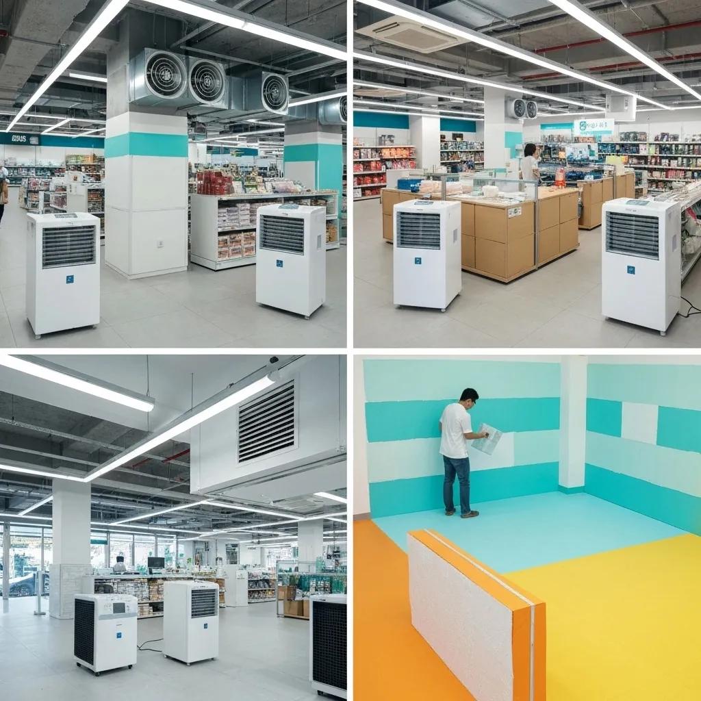 Mold prevention strategies in a commercial building with dehumidifiers and ventilation systems
